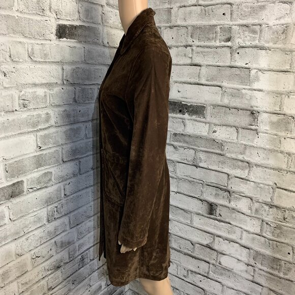 Anthropologie Sleeping On Snow Velvet Overcoat Chocolate Brown Boho Trench Coat - Picture 6 of 16
